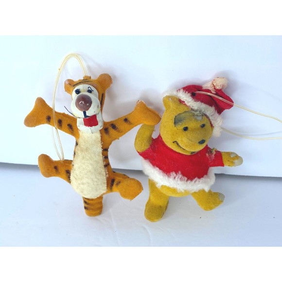 Vintage Winnie the Pooh Walt Disney Flocked Christmas Ornament Hong Kong Set 2 - Picture 2 of 11